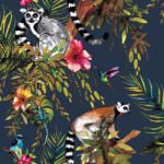 Holden Decor Lemur Animal Rainforest Midnight Blue Wallpaper 12403