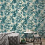Forage Geometric Jungle Leaf Wallpaper Living Room Metallic Grandeco Teal  156001