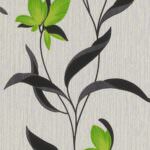 Erismann Floral Leaf Glitter Black & Green Wallpaper 9730-07