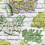Muriva Graffiti Brick Pattern White & Green Wallpaper L17904