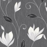 Crown Vymura Synergy Floral Black & Silver Wallpaper M0783