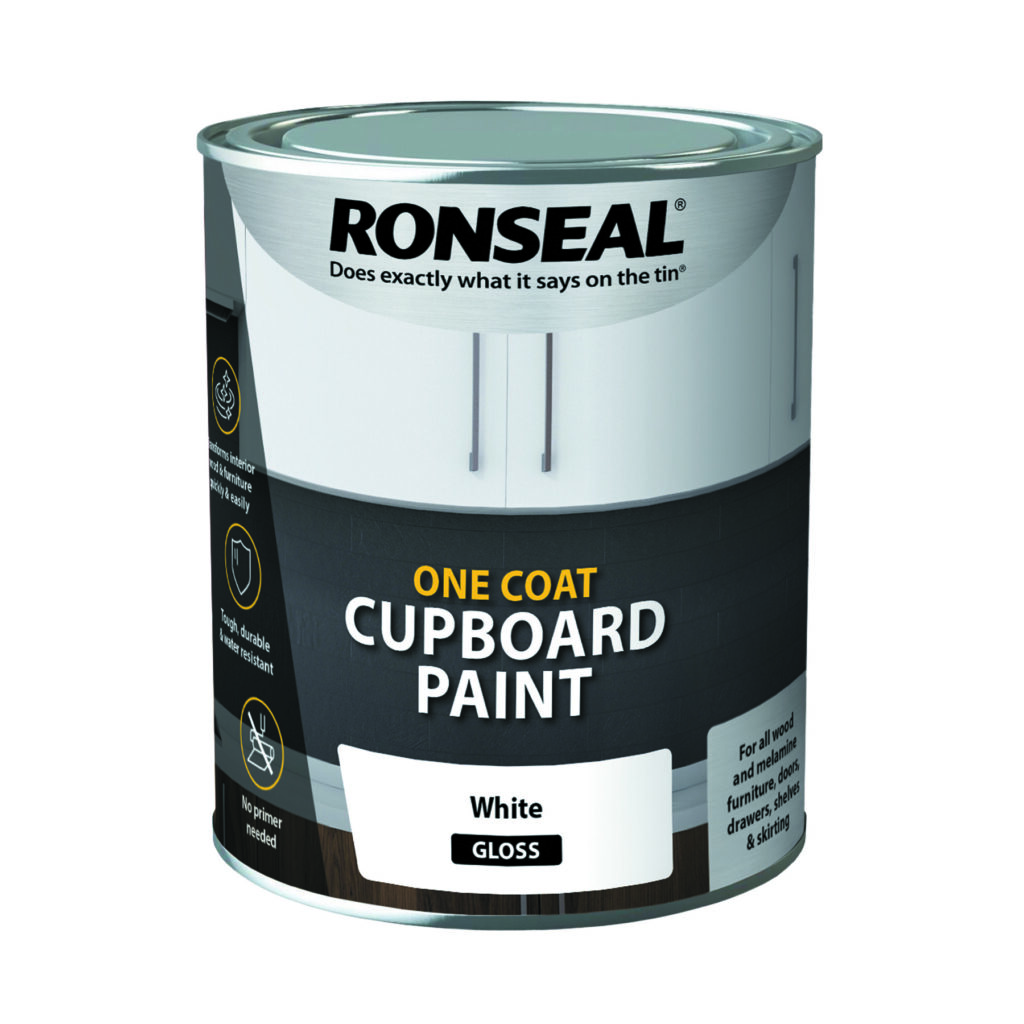Ronseal One Coat Cupboard Melamine & MDF Paint 750ml White Gloss Intu